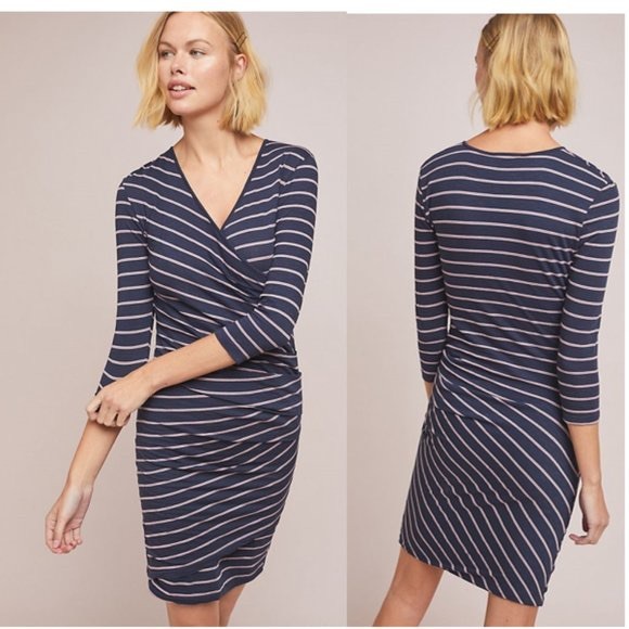 Sundry Dresses & Skirts - Sundry Evereve Fabian Navy Striped Wrap Dress 4 XL